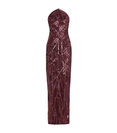Pamella Roland Embellished Strapless Gown In Brown