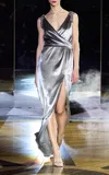 Pamella Roland Embellished Stretch-velvet Gown In Grey