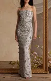Pamella Roland Embellished Tulle Gown In Silver