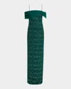 Pamella Roland Embroidered Tulle And Crepe Gown In Emerald