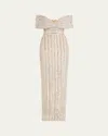 Pamella Roland Embroidered Tulle Off-the-shoulder Gown In Nudemulti