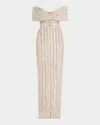 Pamella Roland Embroidered Tulle Off-the-shoulder Gown In Nudemulti
