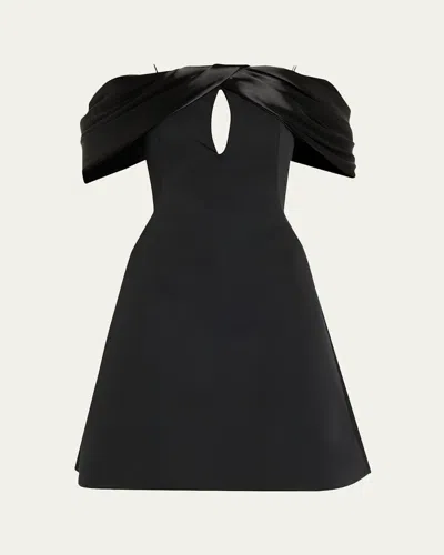 Pamella Roland Faille Off-shoulder Mini Dress In Black