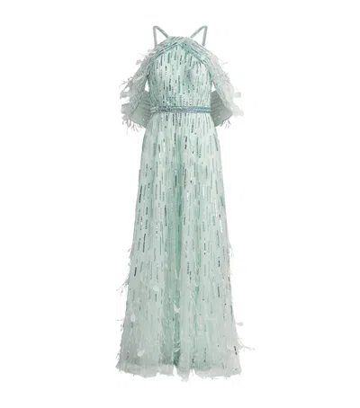Pamella Roland Feather-trim Embellished Gown In Multi