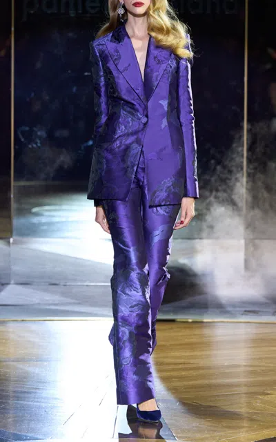 Pamella Roland Floral Jacquard Jacket In Purple