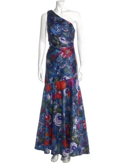 Pre-owned Pamella Roland Floral Print Long Dress In Blue