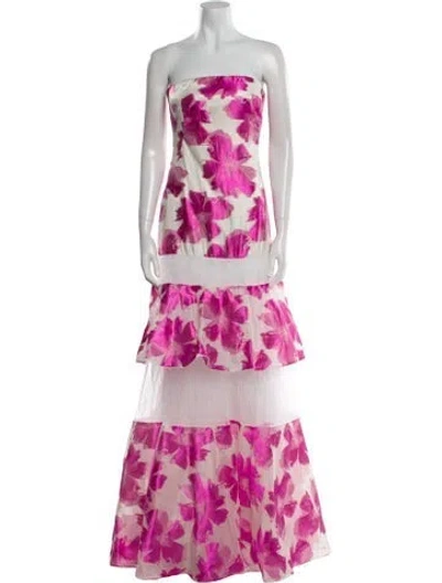 Pre-owned Pamella Roland Floral Print Long Dress In Pink