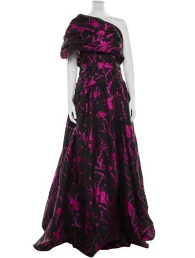 Pre-owned Pamella Roland Floral Print Long Dress In Purple