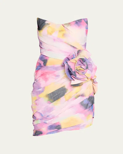 Pamella Roland Floral-printed Taffeta Mini Dress In Multi