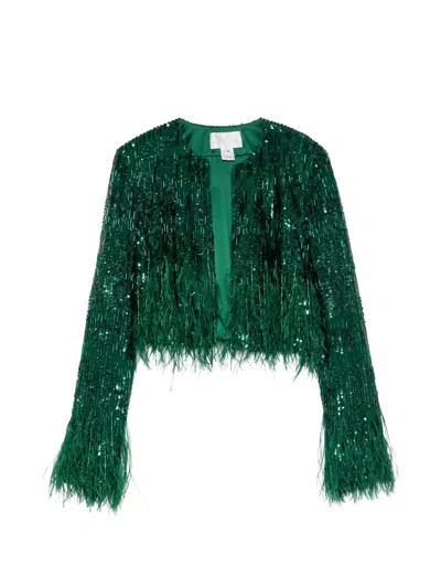 Pamella Roland Full Embellished Crop Jacket In Green