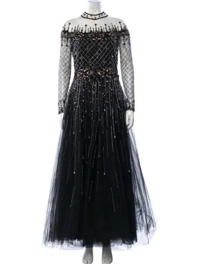 Pre-owned Pamella Roland Graphic Print Long Dress In Black
