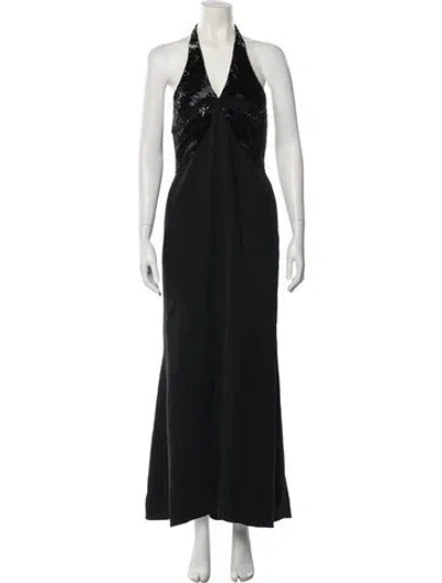 Pre-owned Pamella Roland Halterneck Long Dress In Black
