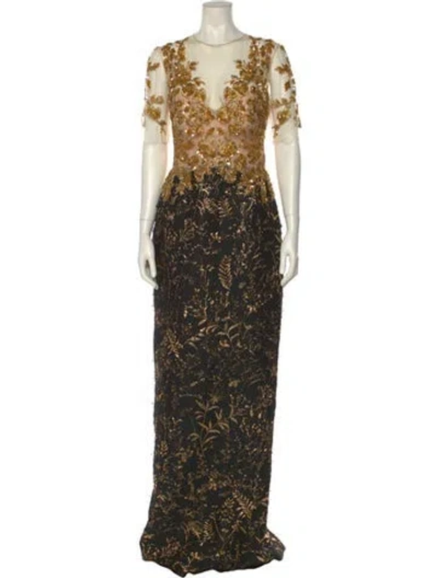 Pre-owned Pamella Roland Lace Pattern Long Dress In Multi