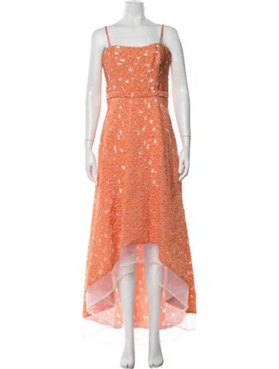 Pre-owned Pamella Roland Lace Pattern Midi Length Dress In Orange