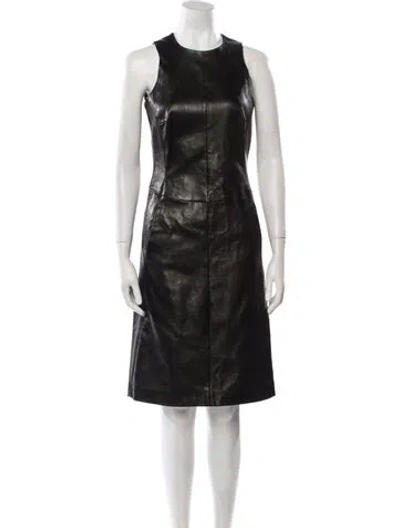 Pre-owned Pamella Roland Leather Knee-length Dress In Black