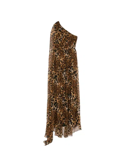 Pamella Roland Leopard Print Flyaway Gown In Multi