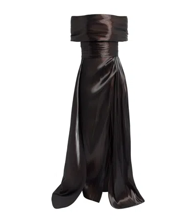 Pamella Roland Liquid Organza Gown In Brown
