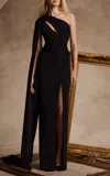 Pamella Roland Metallic Cape-sleeve Gown In Black