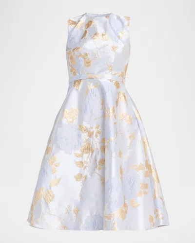 Pamella Roland Metallic Jacquard Dress In White