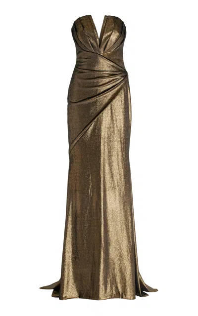 Pamella Roland Women's Metallic Stretch Velvet Gown In Black Gold
