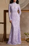 PAMELLA ROLAND MOCK NECK LACE GOWN