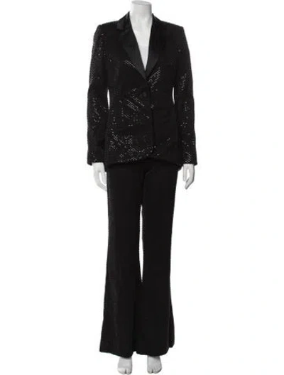 Pre-owned Pamella Roland Nylon Sequin Embellishments Pantsuit W/ Tags In Black