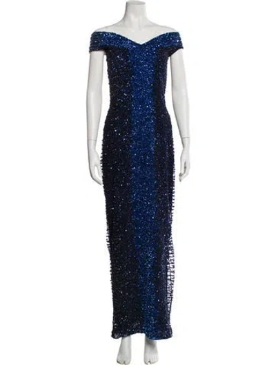 Pre-owned Pamella Roland Off-the-shoulder Long Dress In Blue