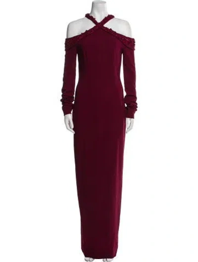Pre-owned Pamella Roland Off-the-shoulder Long Dress In Burgundy