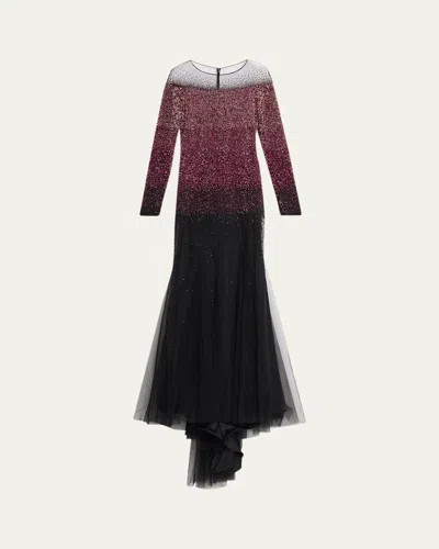 Pamella Roland Ombre Signature Sequin Illusion Trumpet Gown In Multi