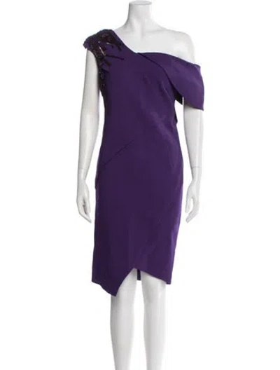 Pre-owned Pamella Roland One-shoulder Knee-length Dress In Purple