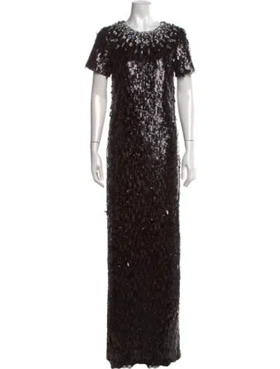 Pre-owned Pamella Roland Patterned Long Dress In Black