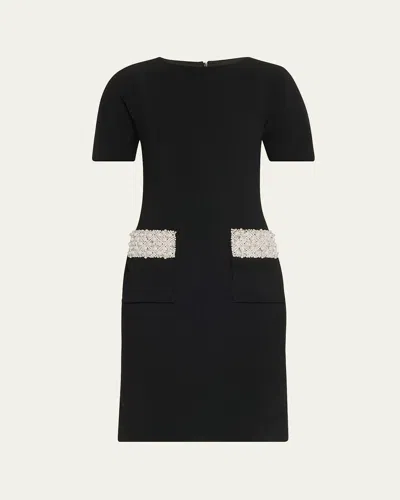 Pamella Roland Pearly Pocket Crepe Cocktail Dress In Blackwhite