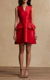 Pamella Roland Pleat-detailed Pique Mikado Cocktail Mini Dress In Red