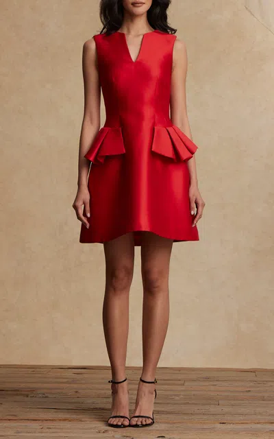 Pamella Roland Pleat-detailed Pique Mikado Cocktail Mini Dress In Red