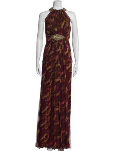 Pre-owned Pamella Roland Printed Long Dress In Multi
