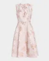 Pamella Roland Reo Metallic Floral Jacquard Sleeveless Midi Dress In Blush