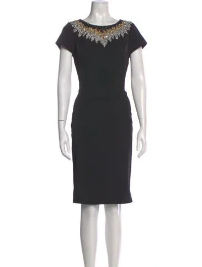 Pre-owned Pamella Roland Scoop Neck Knee-length Dress In Gray