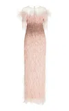 Pamella Roland Sequined Beaded And Fringe Gown In Light Pink