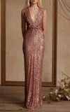 Pamella Roland Sequined Bow-detailed Gown In Rose Gold