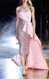 Pamella Roland Sequined Double-faced Satin Maxi Dress In Light Pink