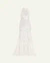 Pamella Roland Sequined Tulle Petal Halter Gown
