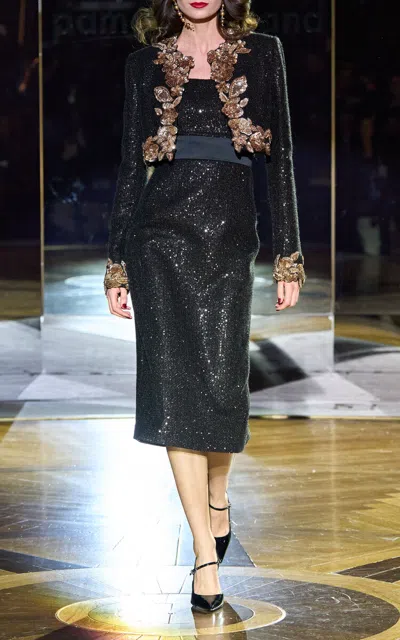 Pamella Roland Sequined Tweed Jacket In Black