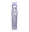 Pamella Roland Sequinned Embellished Halterneck Gown In Blue