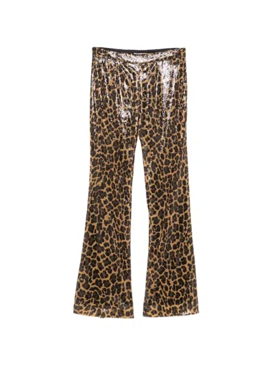Pamella Roland Sequinned Leopard-print Skinny Flare Pants In Brown