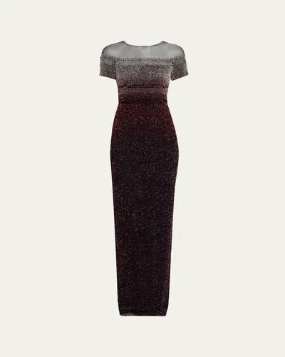 Pamella Roland Short-sleeve Signature Sequined Column Gown In Brown