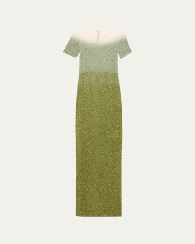 Pamella Roland Signature Sequined Ombre Gown In Sagemoss