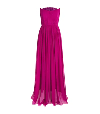 Pamella Roland Silk Chiffon Embellished Gown In Burgundy