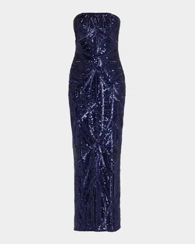 Pamella Roland Strapless Beaded Tulle Column Gown In Purple