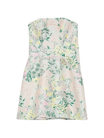 Pamella Roland Strapless Brocade Short Dress In Green