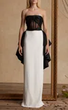 Pamella Roland Strapless Crepe And Tulle Gown In Black,white